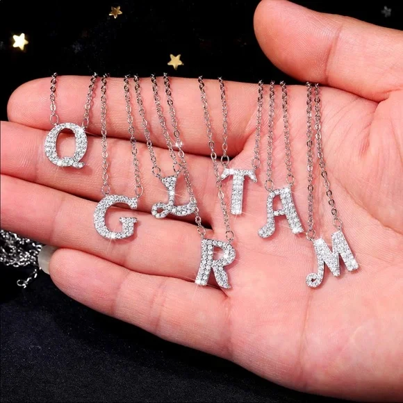 New 925 Silver Initial Letter Diamond Necklaces - Picture 3 of 16